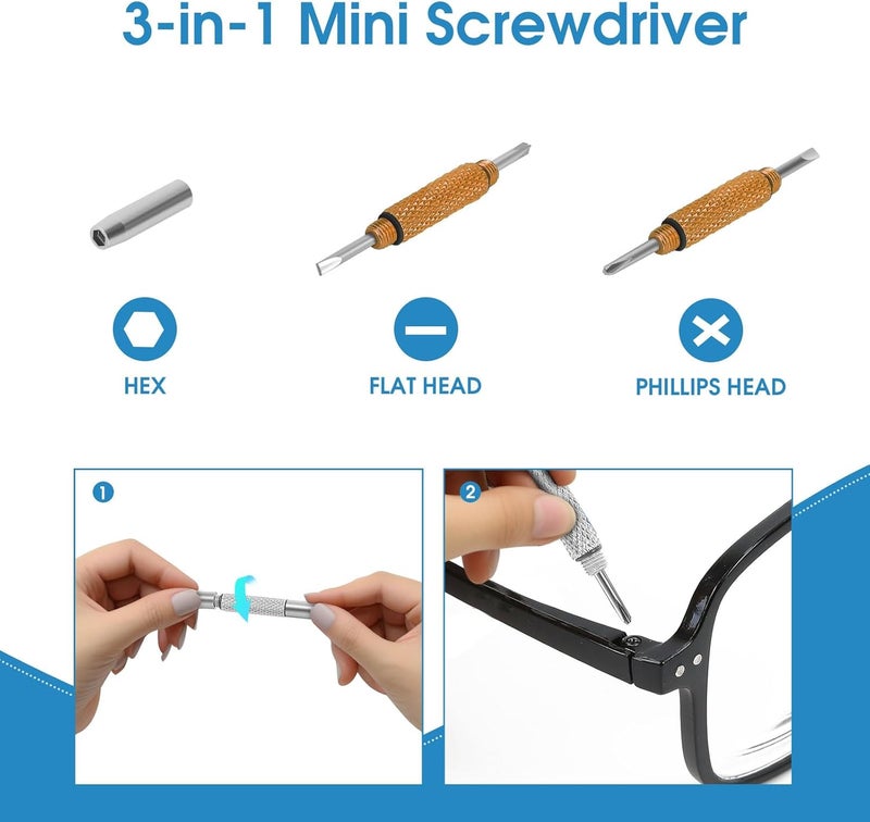 UNEAK - Eyeglass Screwdriver Repair Kit Silver & Yellow Precision 3 in 1 Mini Screwdrivers Set Keychain Glasses, Sunglasses, Sunglass, Watch, Electronics, Eyeglasses, Flat Head, Phillips, Hex - Image 4